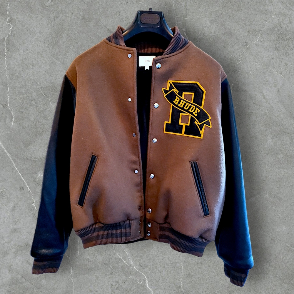 🖤 RHUDE HILLS VARSITY JACKET BROWN & BLACK 🧡